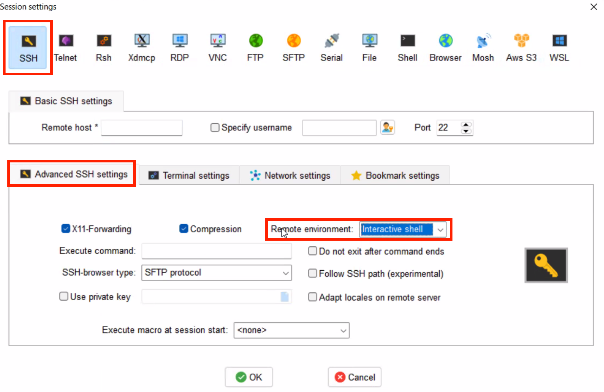 advanced ssh settings